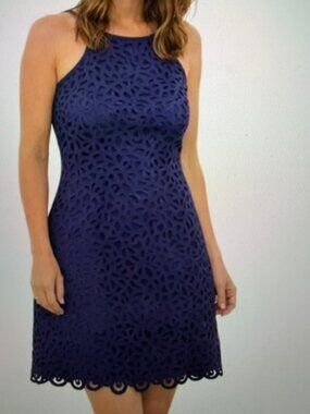 Lilly Pulitzer Navy Blue Laser-Cut Halter Mini Dress Size XL
